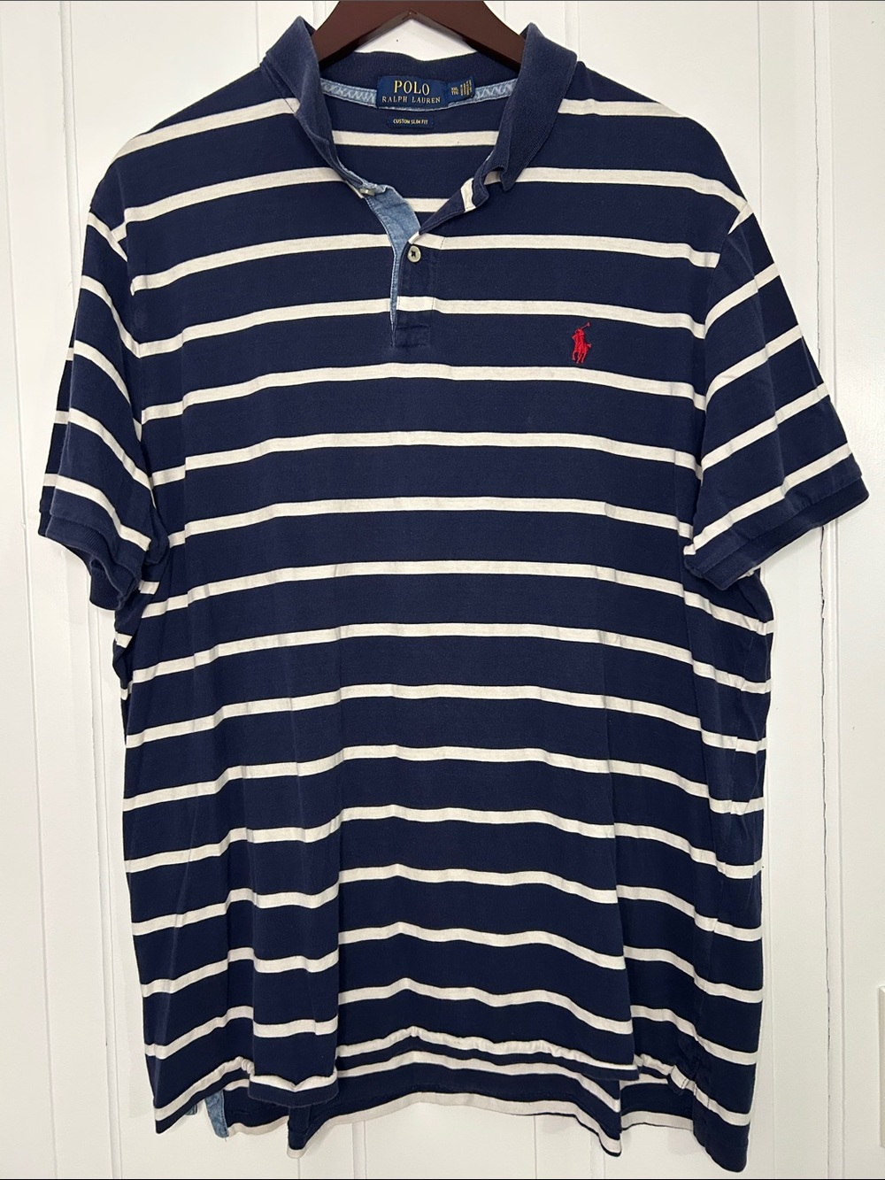 Vintage Polo by Ralph Lauren Navy and White Striped 100% cotton Polo with Pony